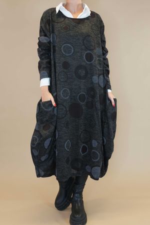 Made in Italy Mighty Hoopla Oversized Fine Knit Cocoon Dress Black 